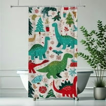 RKSupls Christmas Shower Curtain, Cute Dinosaur Signs Curtain with Hooks for Home Bathroom Decor Washable Curtains, 36x72 in