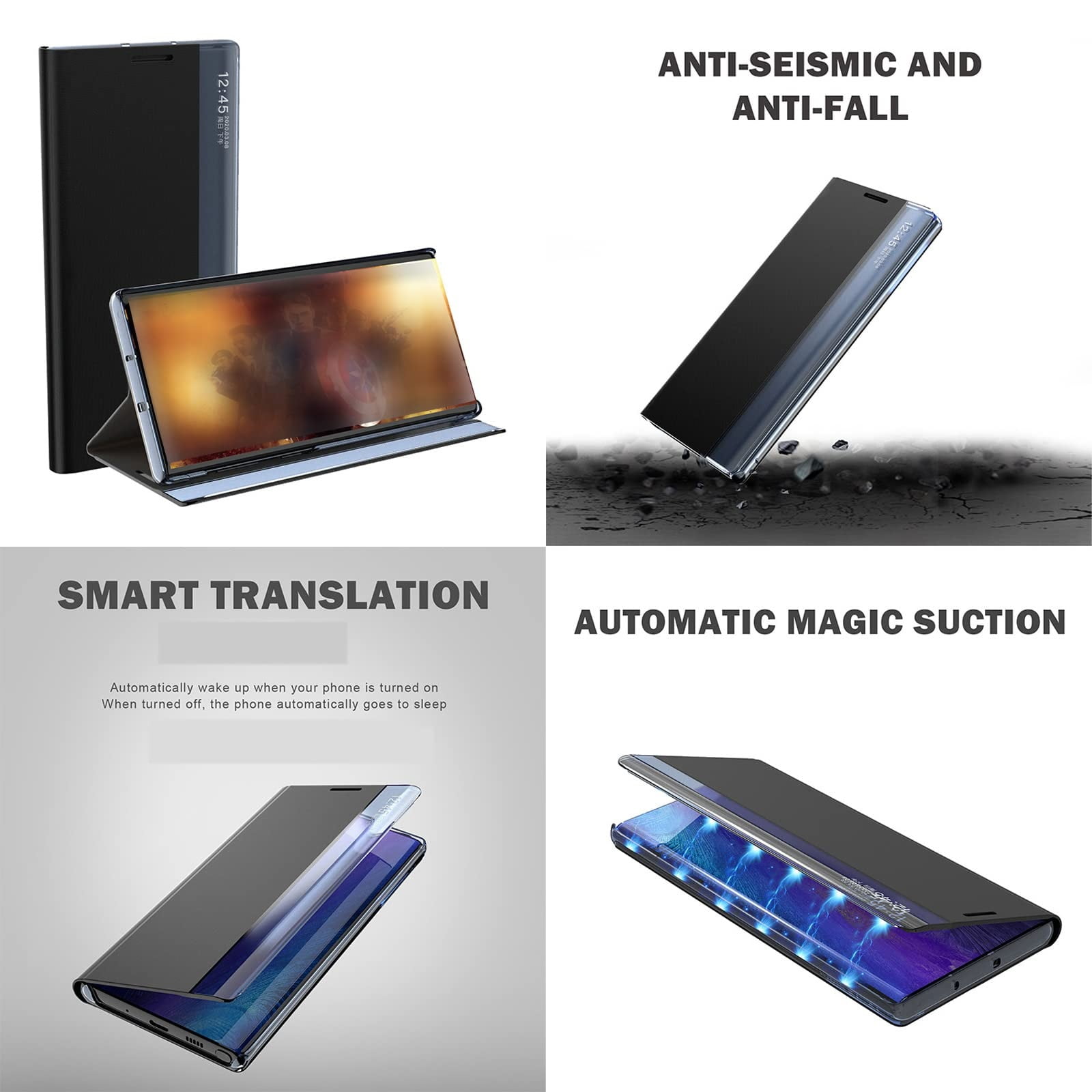 Phone Case for Samsung Galaxy S23/S23 Ultra/S23 Plus, Leather Cover with Kickstand, Window View Function and Smart Hibernation Flip, Shockproof Protective Cover