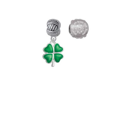 Silvertone Translucent Green Lucky Four Leaf Clover Snowflakes are Kisses from Heaven Charm Beads (Set of 2)