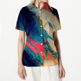 thumbnail image 4 of Stralyhd Summer Shirts for Women Short Sleeve Button Up Abstract Art Print Top Holiday Beach Basic Shirts Loose Fit Lightweight Soft Blouses Light Blue XL, 4 of 5