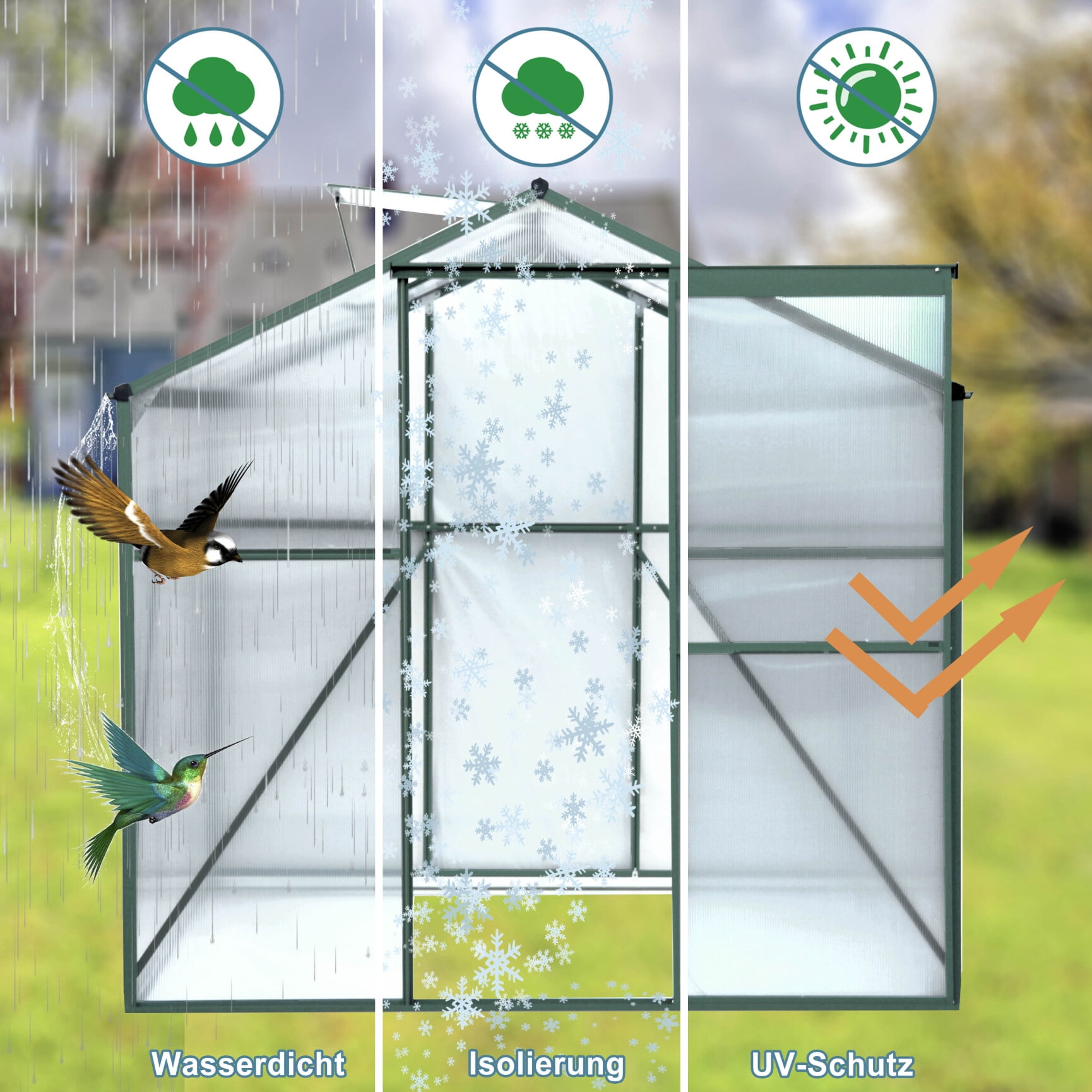 Greenhouse for Outdoors, Heavy Duty Polycarbonate Greenhouse, Walk-in Garden Greenhouses, Large Green House for Outside, Backyard Green House for Winter, Easy Setup (6'x 8')