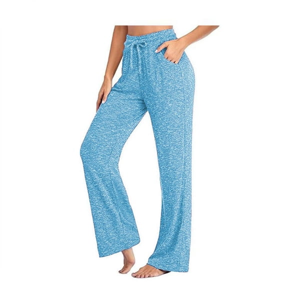 GILIGEGE Womens Wide Leg Lounge Pants with Pockets Loose Comfy Casual Pajama Pants Cozy Pajama Bottoms Plus Size Palazzo Pants High Waist Yoga Comfy Loose Drawstring Lounge Pants Light blue 4XL