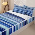 thumbnail image 2 of Castle Fairy Boho Horizontal Stripe Zipper Queen Comforter Set with Fitted Sheet and 2 Pillowcases,Tribal Line Zipper Bedding Set,Sky Navy Cyan,Reversible, 2 of 7