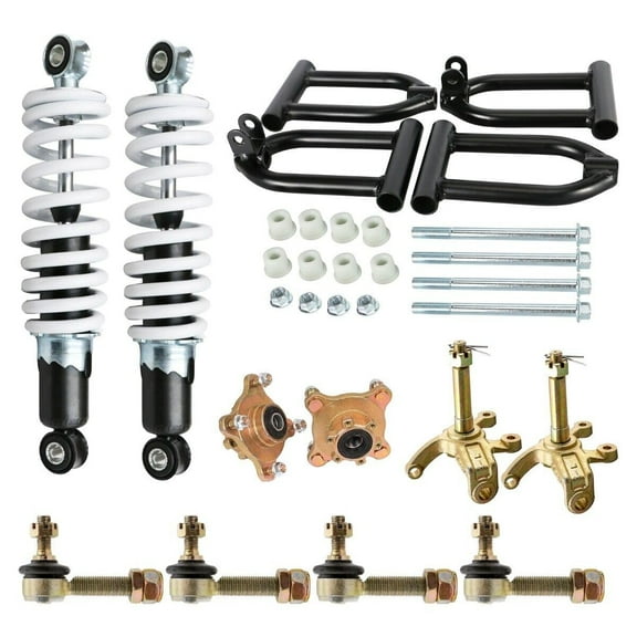 182mm (7.2") Front Suspenion Upper Lower Shock Swing Arm Kit & 250mm (9.8") Shocks & Steering Spindle & Wheel Hubs for DIY Part Electric Go Kart ATV Quad Buggy Trike Tricycle 4 Wheeler