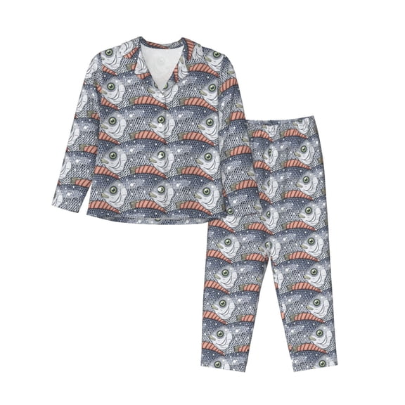 Xecao sparus aurata Print Women Pajamas Set Soft Sleepwear Pjs long Sleeve Button Down Nightwear with Long Pants-Small