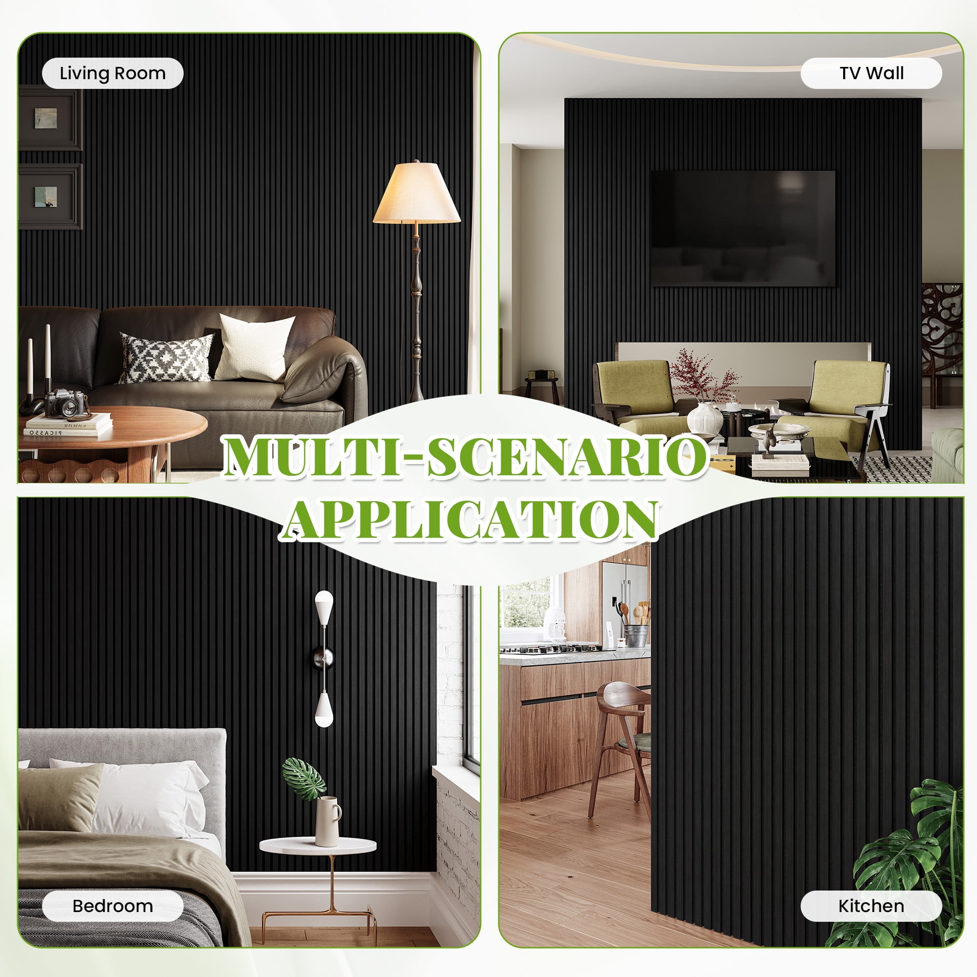 Easy4Home 2Pcs 106"x20.5" Wood Slat Acoustic Wall Panels, 3D Fluted Soundproof Decorative Panels for Interior Walls, Black Oak