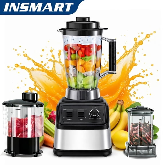 INSMART Food Processor Blender Combo,100oz Professional Kitchen System Blender, 9500W Motor, 15 Speed Adjustable, Multi-Function Electric Blender/Grinder/Chopper for Smoothies, Juice, Crush Ice