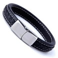 thumbnail image 3 of Elegant Black Cuff Genuine Leather Bracelet for Men with Elegant 316L Stainless Steel Clasp, 3 of 6