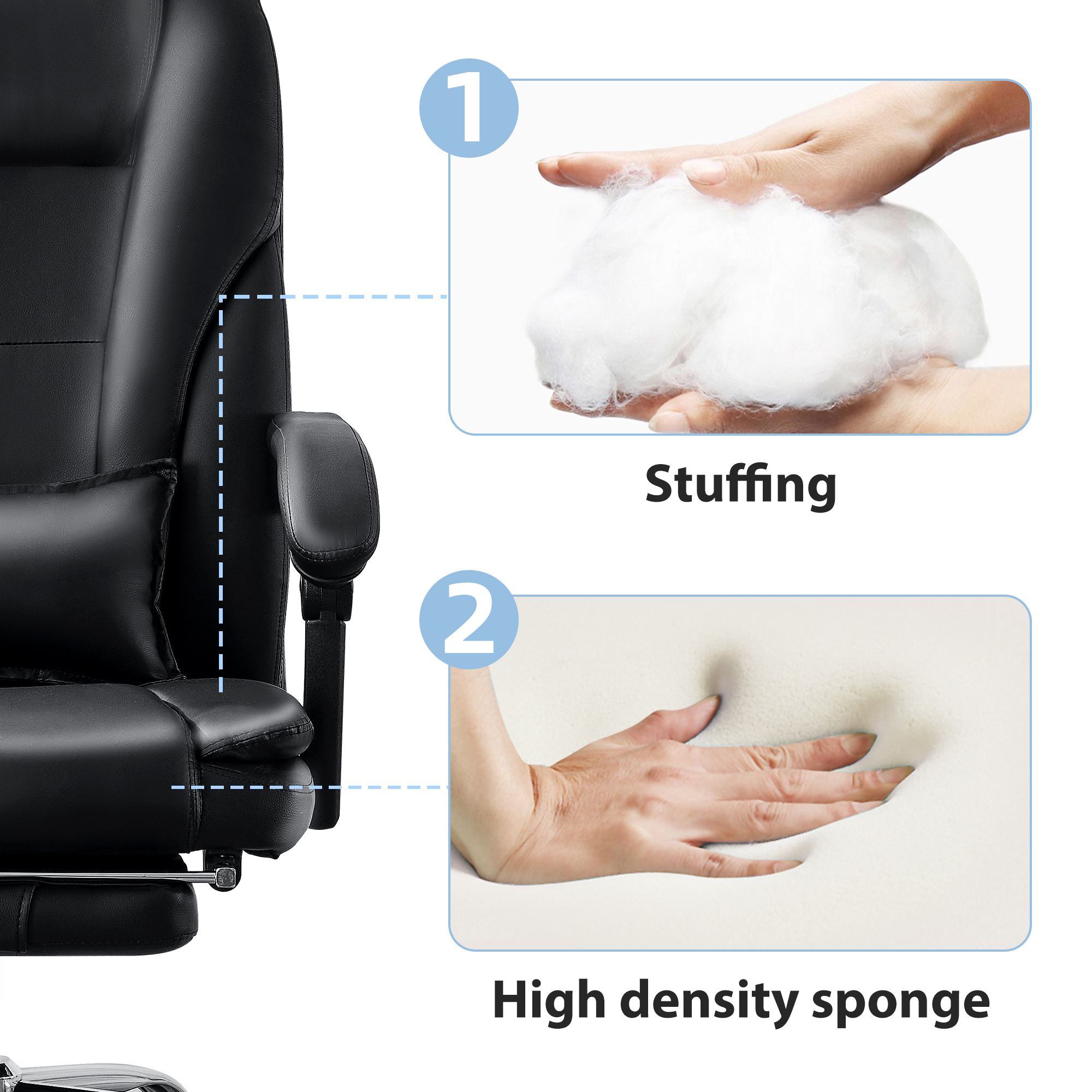 JONPONY Big and Tall Office Chair 500LBS Executive Office Chair Massage and Footrest Ergonomic Computer Desk Chair Reclining High Back Leather Office Chair Lumbar Back Support Swivel Rolling,Black
