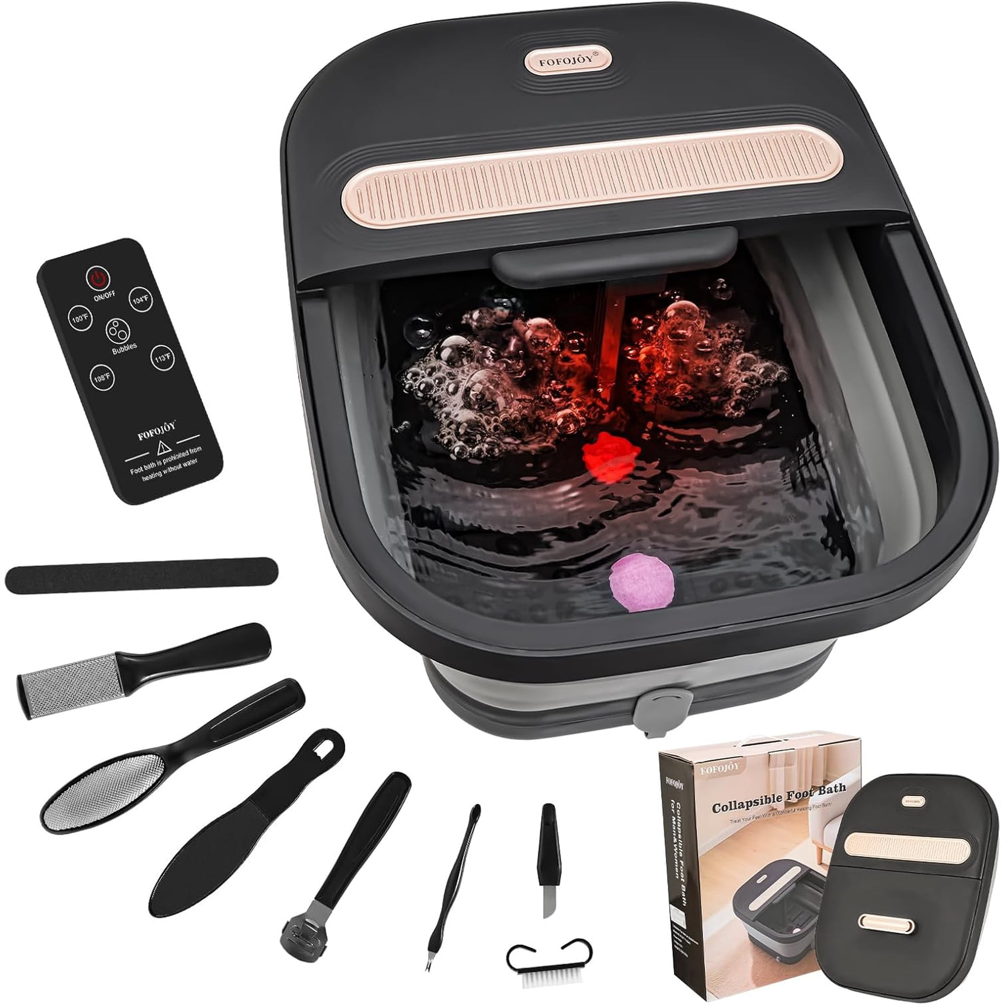 Collapsible Foot Spa with Massager Heat and Bubble Jets Temperature Control Remote Pumice Stone