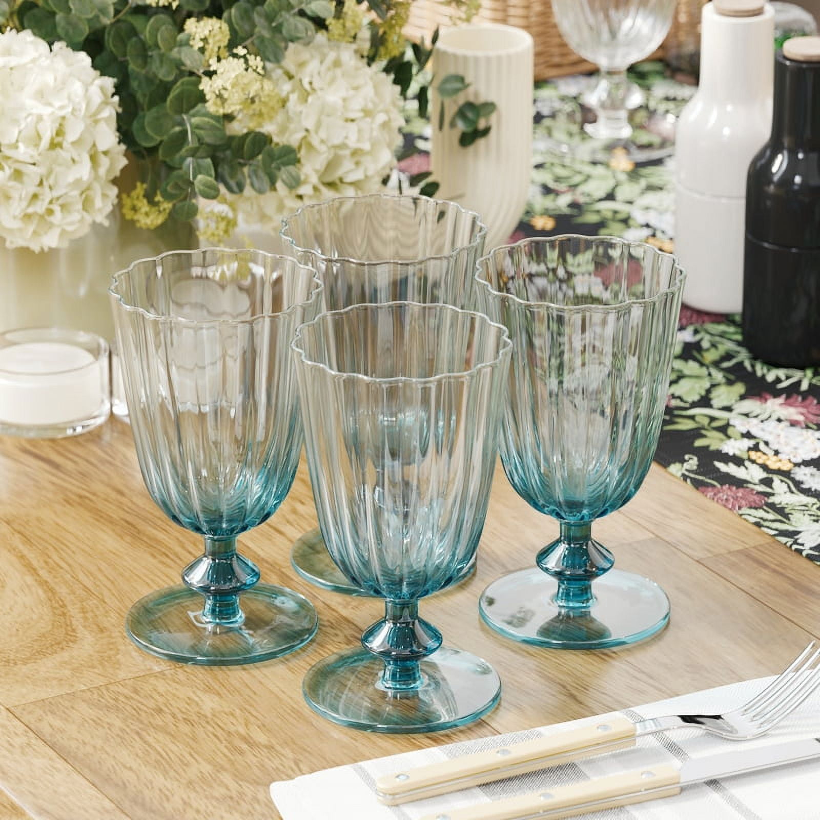 Beautiful Scallop Glass Goblets Set of 4 Cornflower Blue by Drew Barrymore