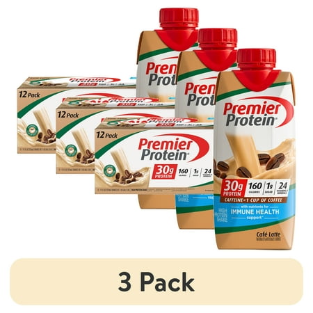 (3 pack) Premier Protein Shake, Café Latte, 30g Protein, 11 fl oz, 12 Ct