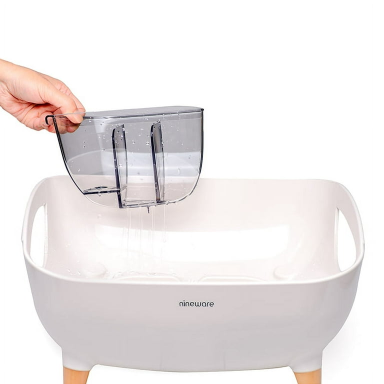 Nineware Compact Dish Drying Rack, 14.6x13.8x6.3 (37x35x16cm), 360 Degree  Rotatable water drain, Utensil holder included