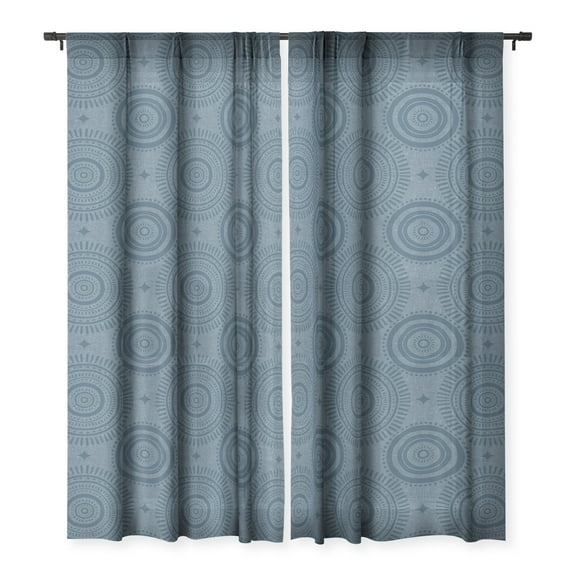 Society6 Little Arrow Design Co boho sun and stars dark blue Single Panel Sheer Window Curtain 50" x 120"