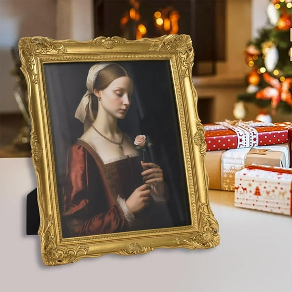 Vintage 8x10 Picture Frame Gold, Textured Antique Frame with Embossed Flower Design, Ornate Resin Frame for Home Decor