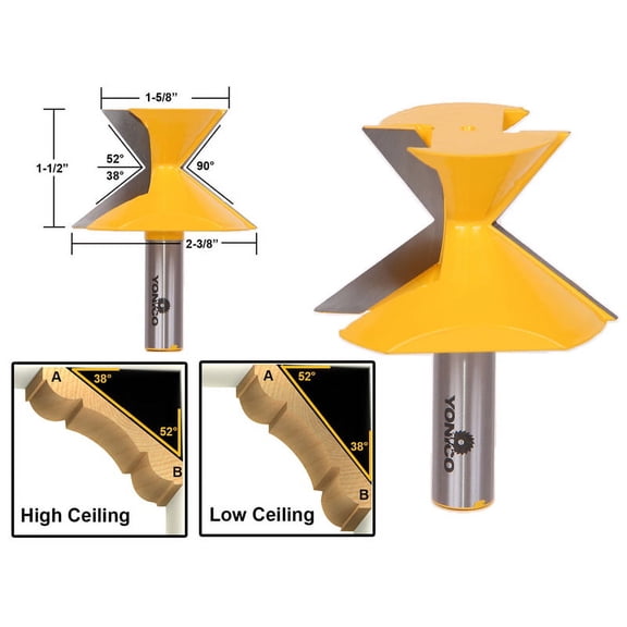 52°/38° Crown Molding Router Bit - 1/2" Shank - Yonico 16143