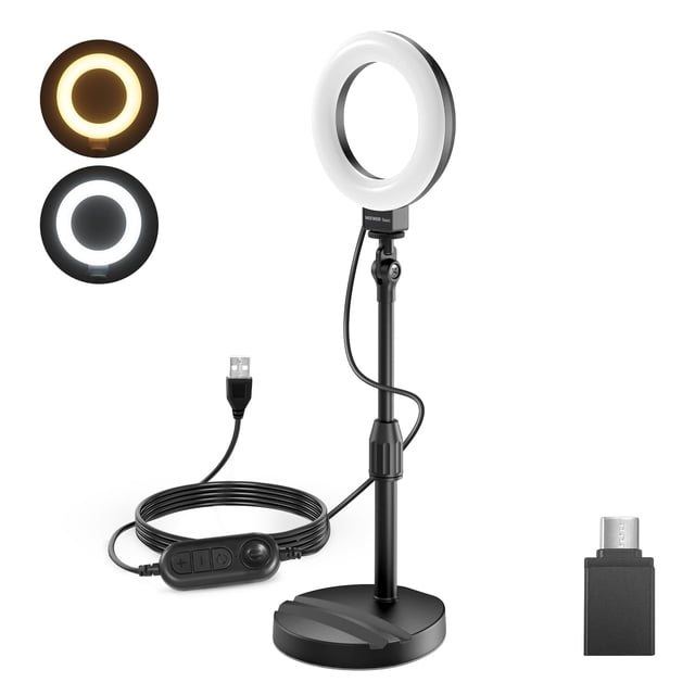 Aro de luz de escritorio NEEWER Basics BR60 de 5"/13 cm con soporte, negro