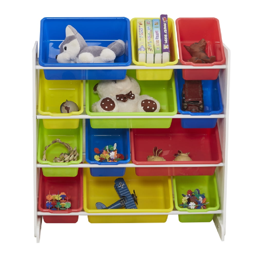 Buy 4-Tier Toy Storage Organizer with Bins,12 Assorted-Color Bins, Toy ...