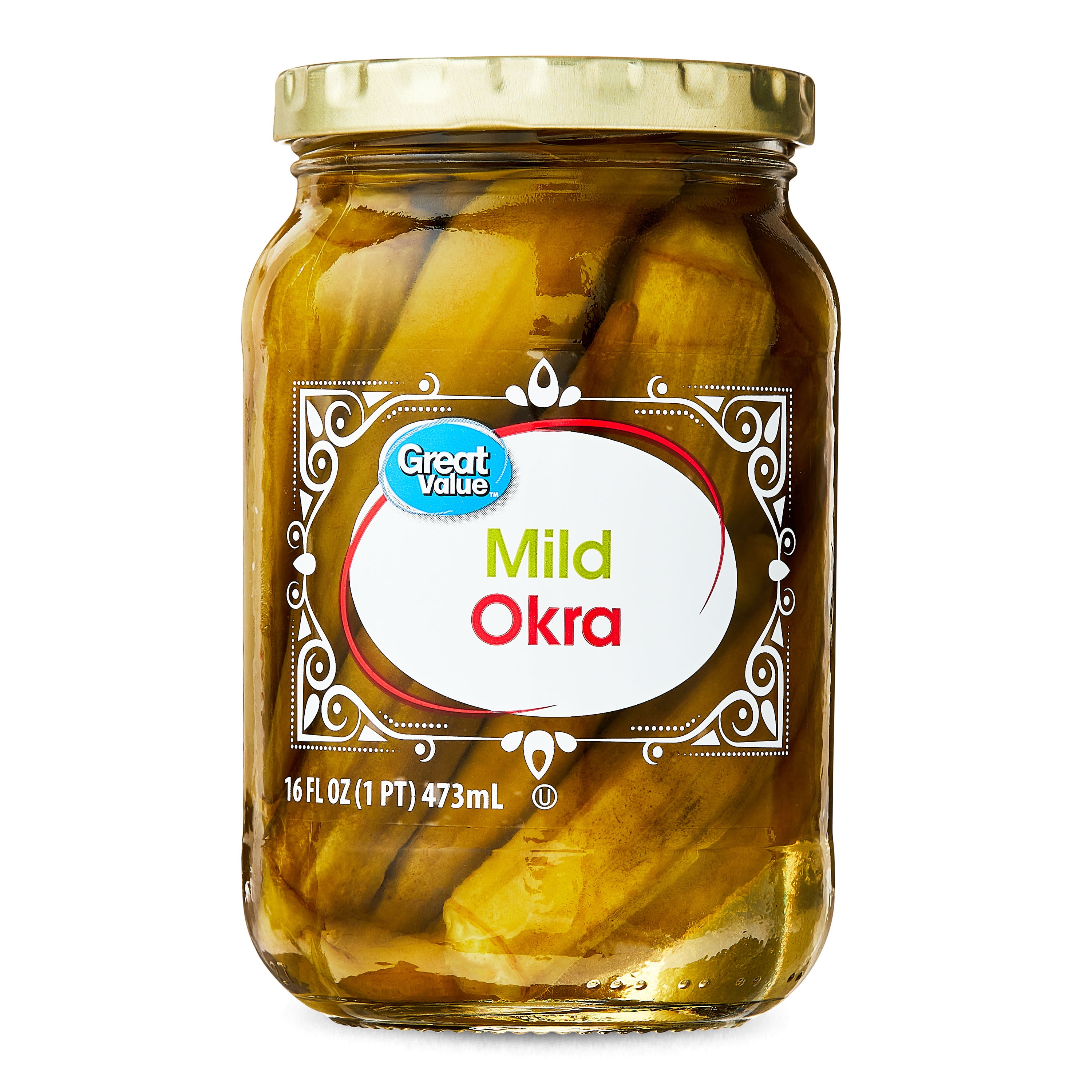 (6 pack) Great Value Mild Pickled Okra, 16 fl oz Jar