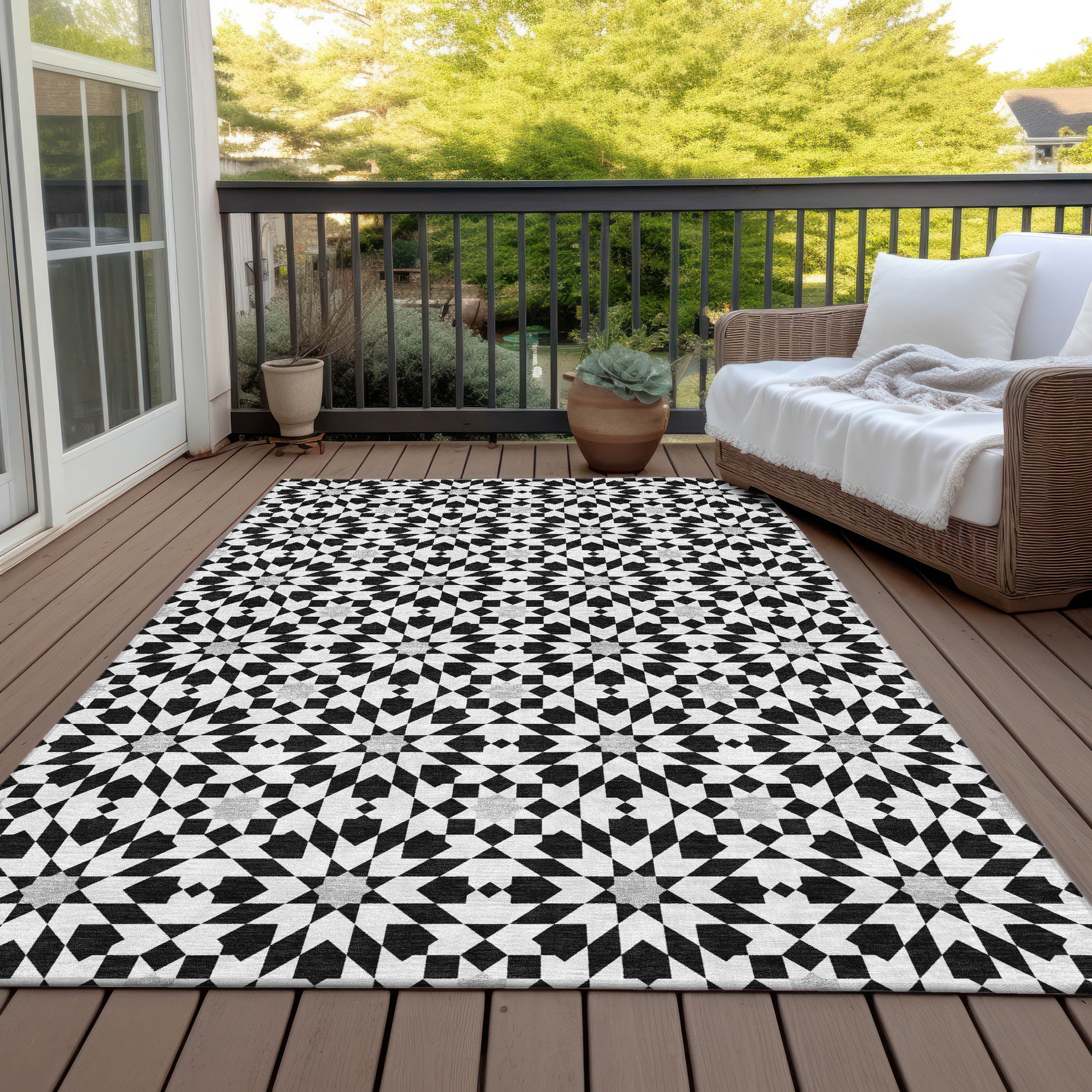 Addison Rugs Chantille Indoor/Outdoor Transitional Spiral Black Washable Rectangle Rug, 9' x 12'