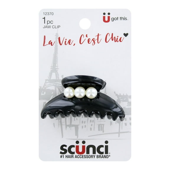 Scunci La Vie, Cèst Chic Black with Pearl Hair Jaw Clip, 1-Piece