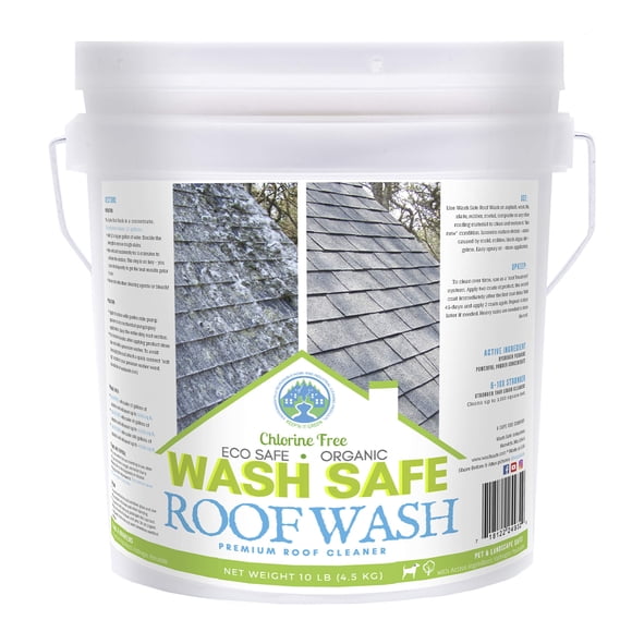 Wash Safe™ ROOF WASH Roof Cleaner, 10 lb. | Clear, Bleach-Free Concentrate | Clean Up to 10,000 sq. ft. of Asphalt, Wood, Slate and Ceramic Shingles or Tiles