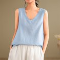 thumbnail image 5 of Annhoo Womens Cotton Linen Tank Tops V Neck Sleeveless Shirts Trendy Loose Casual Beach Vacation Solid Blouses, 5 of 9