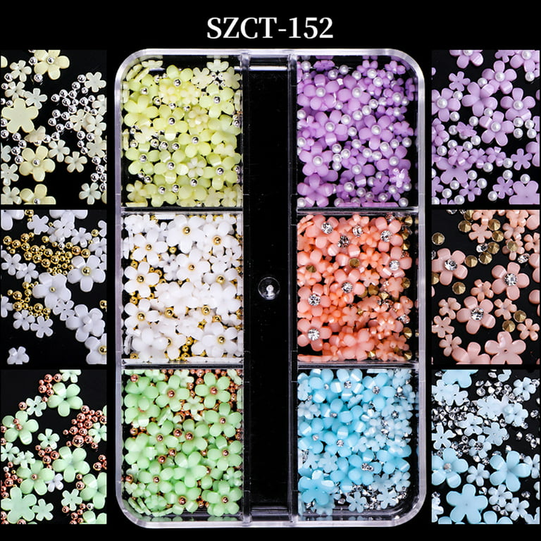 BELICEY 3D Flower Nail Charms 2 Boxes Acrylic Flowers Nail Art Rhinestones  Mixed Color Cherry Bloss Spring Flowers for Nail Art DIY Crafts Accessories