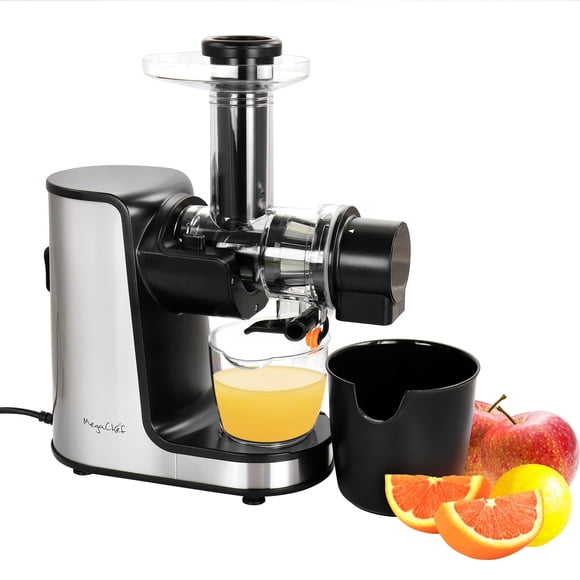 Extractor De Exprimidor Lento De Masticación Megachef Con Función Inversa, Máquina Exprimidora De Prensado En Frío Con Motor Silencioso, Cromado Y Plateado