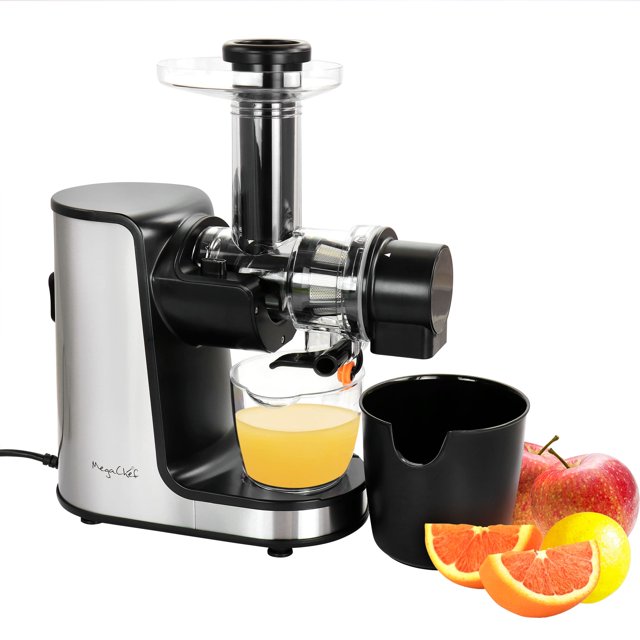 Extractor De Exprimidor Lento De Masticación Megachef Con Función Inversa, Máquina Exprimidora De Prensado En Frío Con Motor Silencioso, Cromado Y Plateado