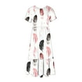 thumbnail image 4 of Jusqu'à 65 % de Réduction! Robes d'Été Mode pour Femmes 2024 Grande Taille Décontractée Manches Courtes Col Rond Robe Fluide à Étages Robe de Plage avec Poches Imprimé Plumes, 4 of 6