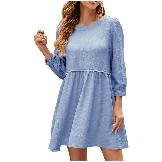 Birdeem Robes pour Femmes Mode Féminine Automne Couleur Unie Col Rond Poches Robes