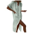 thumbnail image 2 of Mefallenssiah Robe Chemise à Manches Courtes en Coton et Lin à Col Rabattu pour Femmes Printemps et Été avec Poches, 2 of 6
