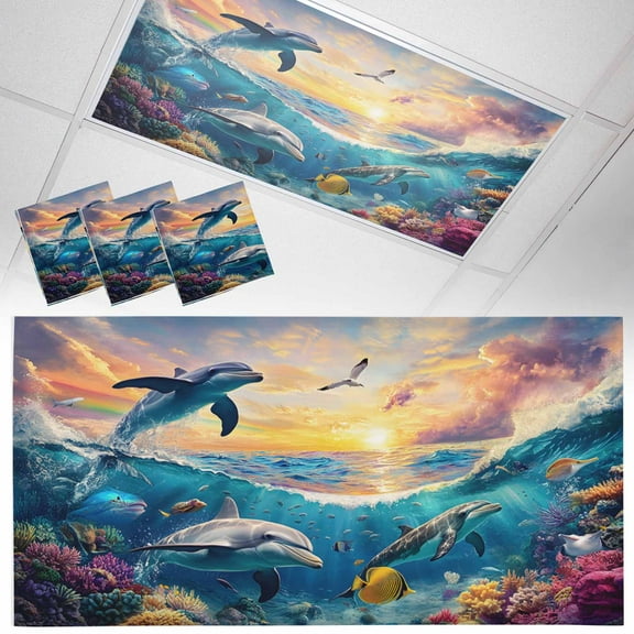 3 Pack Magnetic Fluorescent Light Covers, 2x4 Ft,Summer Marina Life Tropical Seagull Tropical Fish Magnetic Light Covers for Ceiling Lights Classroom Office Home Decor