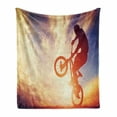 thumbnail image 1 of Modern Soft Flannel Fleece Throw Blanket, Man on the Bike Performing Silhouette Under Hazy Sunlights Hobby Image Print, Cozy Plush for Indoor and Outdoor Use, 60" x 80", Multicolor, by Ambesonne, 1 of 6
