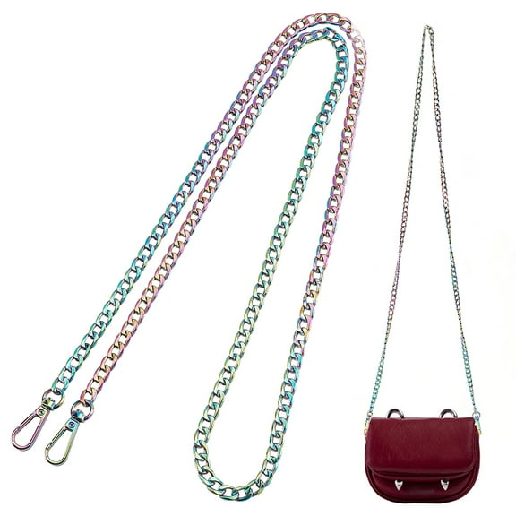 47" Purse Chain Metal Long Shoulder Handbag Strap 8mm Wide Handle Bag Chain Flat Chain Replacement Straps for Crossbody Bag Wallet Clutch Satchel Tote Bag Multicolored