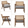 thumbnail image 6 of Juiluna Mid-Century Farmhouse Accent Chair - Wood Armchair with Rattan Backrest & Linen Cushion for Living Room, Bedroom - Easy Assembly, 6 of 9