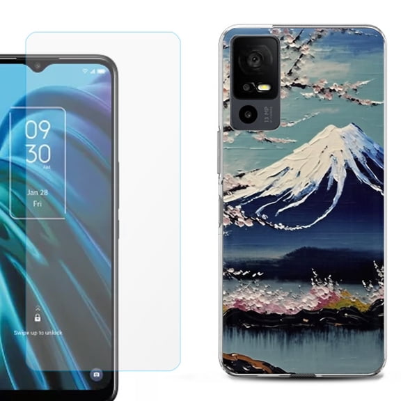 OneToughShield ® for TCL 40 XE 5G Shockproof Fashion Phone Case, with Tempered Glass Screen Protector - Fuji Blossom