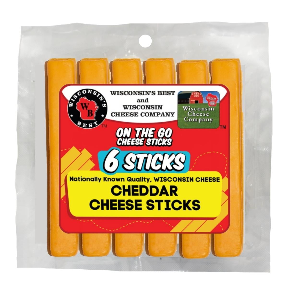 Wisconsin's Best Six Sticks Cheddar Cheese Stick Pack, 6 oz, 4 ct, Shelf Stable