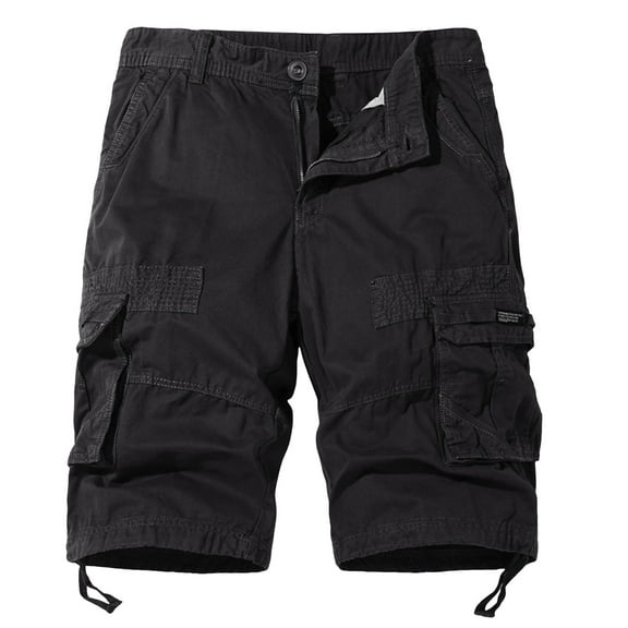 Mens Long Cargo Shorts Expandable Waist Gym Shorts Casual Breathable Fabric Summer Outdoor Casual Shorts with 6 Pockets Black,M