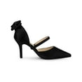 thumbnail image 3 of BLISSFUL STEP Women's Shoes Satin High Heel Pumps Bow Decor Pointed Toe Slip-On Shoes Black 10, 3 of 7