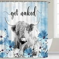thumbnail image 5 of Western Cow Shower Curtain, Blue Daisy Floral Flowers and Butterfly on Country Wooden Shower Curtain for Bathroom, Funny Farmhouse Grey Highland Cow Bathroom Accessories, 5 of 6