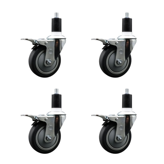 4 Inch Thermo Rubber Swivel 1-1/2 Inch Expanding Stem Caster Set Brake