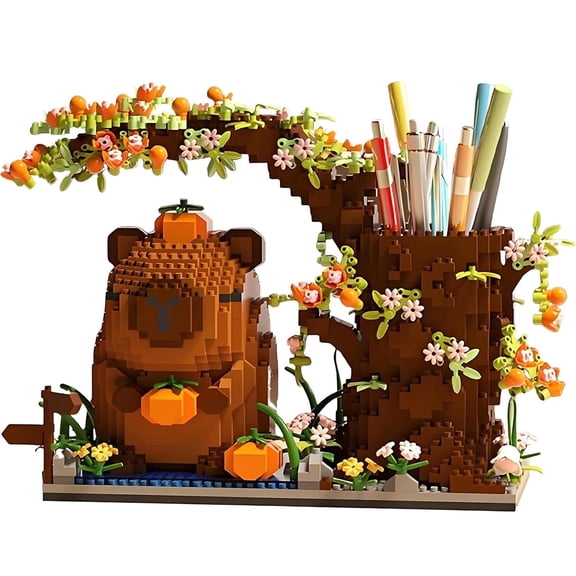 Desk Pen Holder Building Blocks Set, Cute Pumpkin,Animals,Flowers,Tree Building Bonsai Kit Gifts Toy  Fun Crafts Model Kit for Kids & Adults Ages 8 