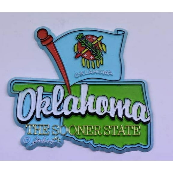 Oklahoma State Map-Flag Fridge Collectible Souvenir Magnet