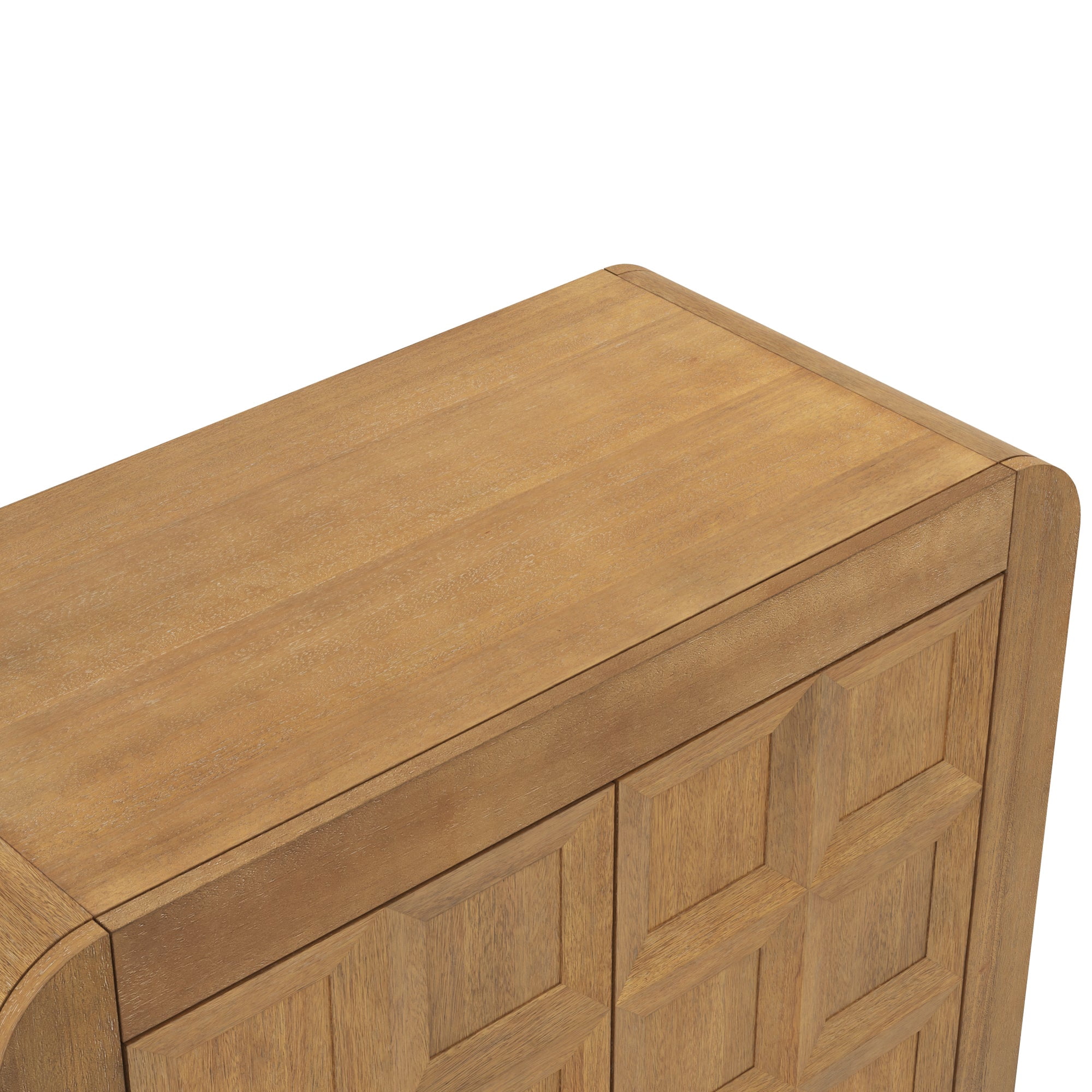 Nathan James Maya Mid Century Modern Credenza Cabinet, Wooden Storage Cabinet with Textured Geometric Doors, Light Brown