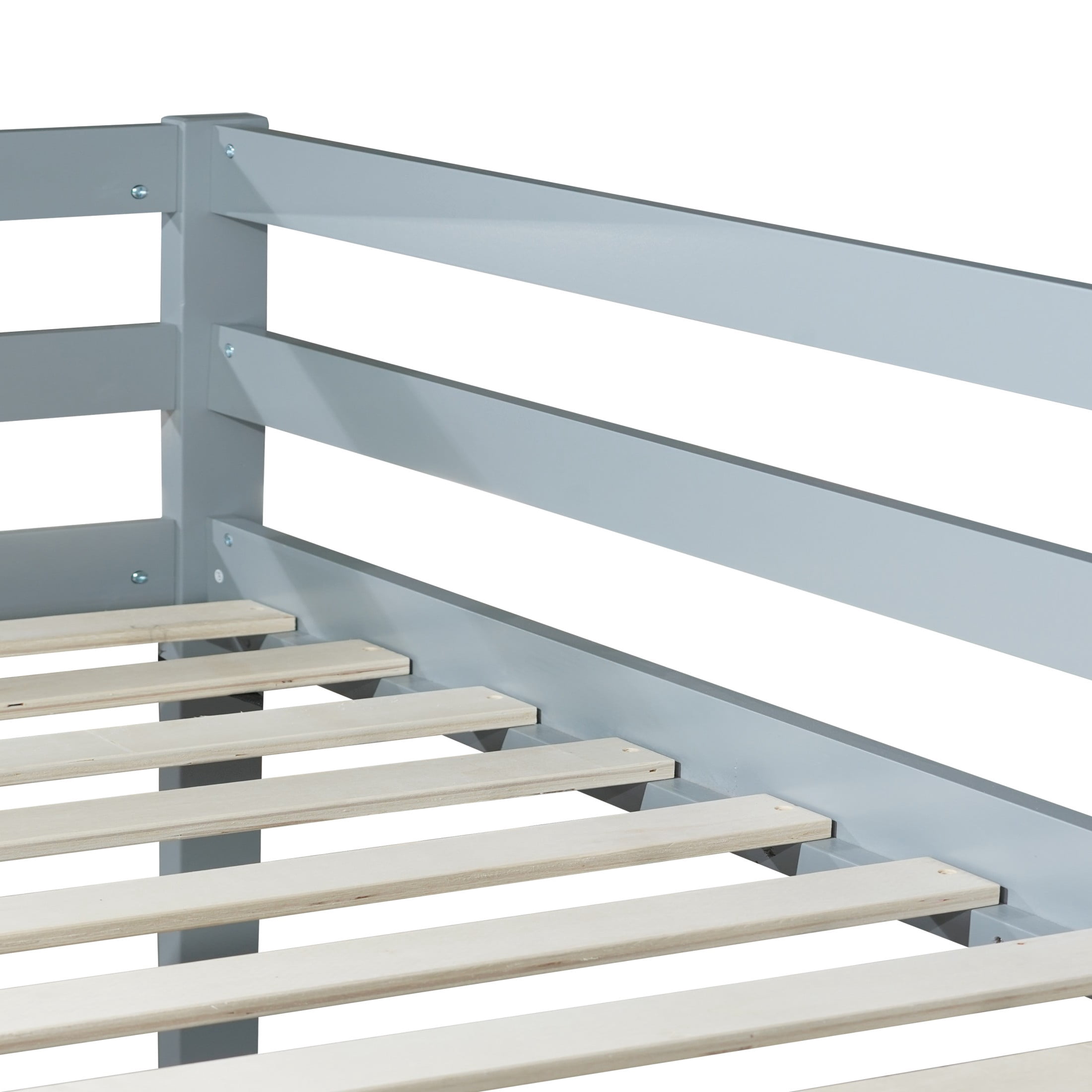 Alvantor Twin Over Twin Bunk Bed, Solid Rubber Wood Low Floor Bunk with Ladder, Grey