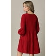 thumbnail image 3 of Made by Johnny Women's Casual Long Sleeve V-Neck Loose Flowy Swing Shift Dress XXL WINE, 3 of 5
