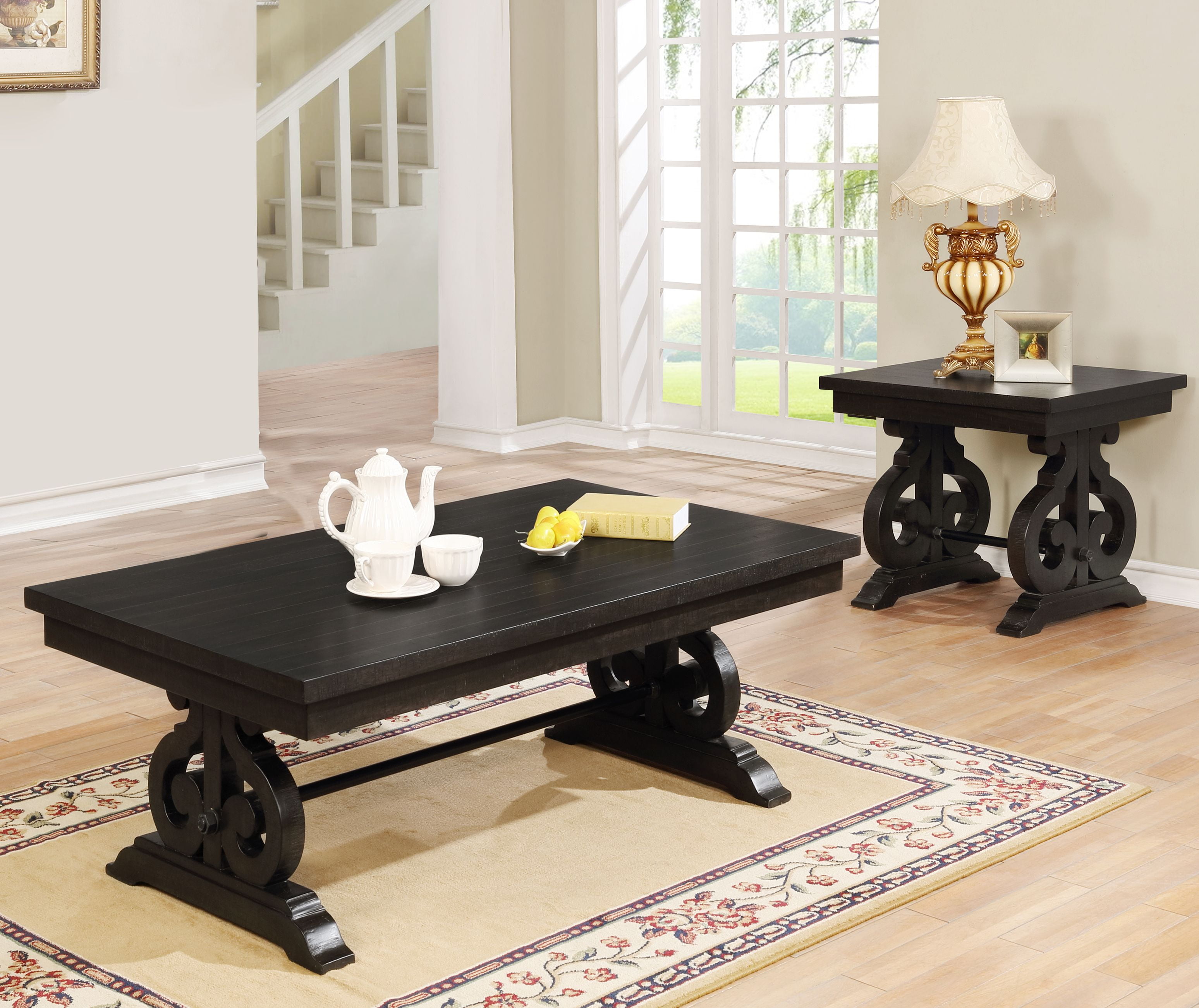 Classic Rustic Solid Wood Coffee Table set, (Coffee & End Table