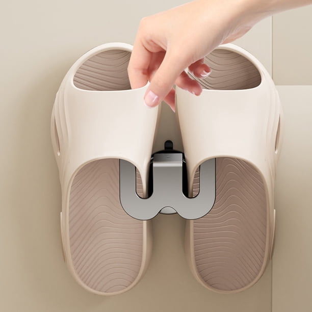 Perchero de Baño con Ventosa y Gancho Sin Taladrar | Zapatero de Pared de Acero Inoxidable | Organizador de Baño Que Ahorra Espacio para Zapatillas, Bolsos y Toallas | Beige y Gris